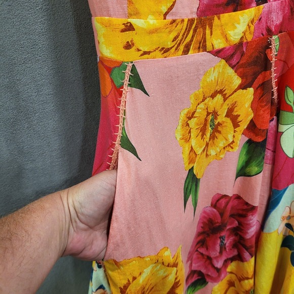 Farm Rio Tie Back‎ Dress Women's Size Large Mixed Chita Floral Print Boho - Picture 3 of 8